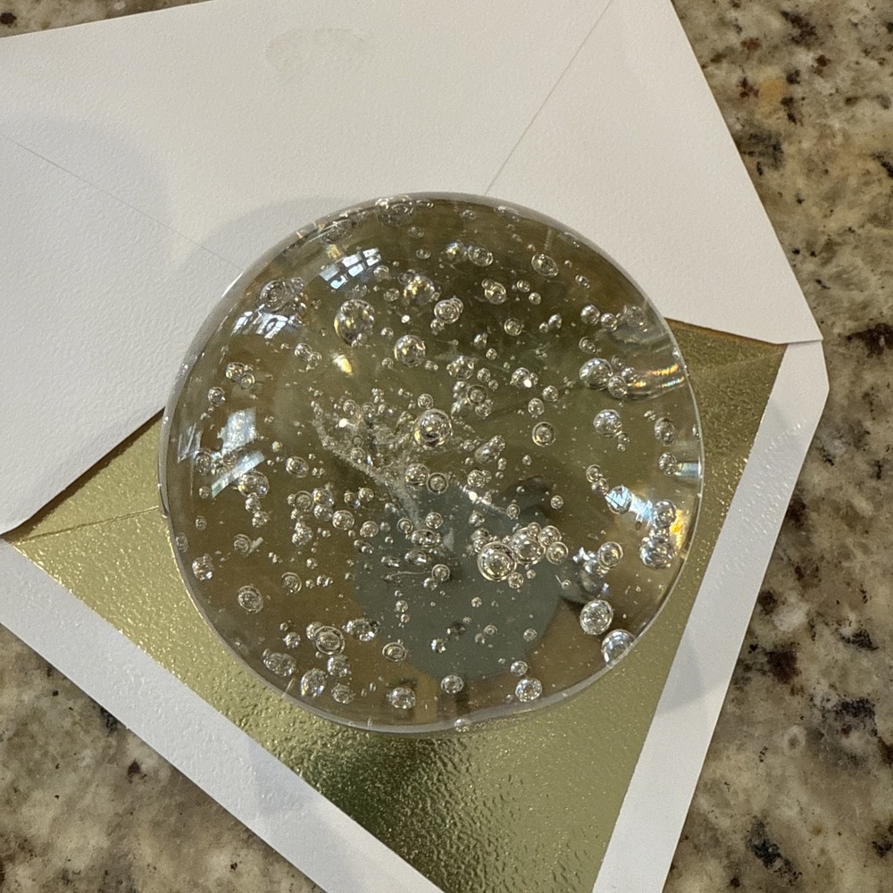 Vintage Clear Art Glass Murano Style Round Paperweight W Bubbles 4113 ma'am